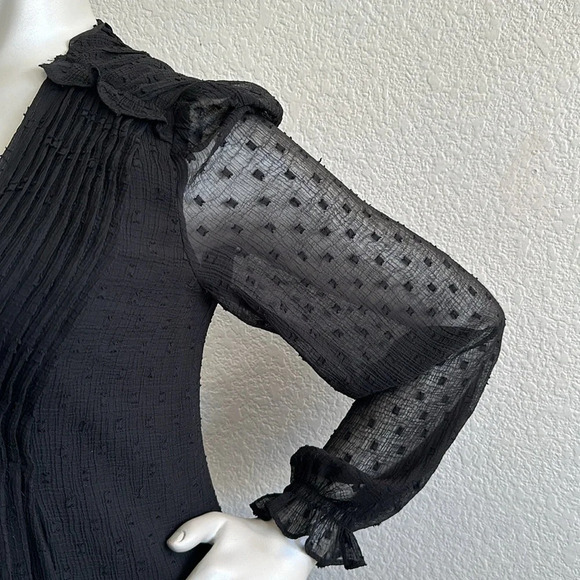 Zara Black Swiss Dot sheer Pleated Mini Dress Womens - Picture 7 of 9